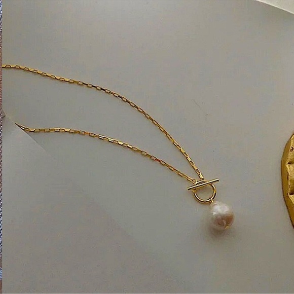 Pearl Drop Necklace, Toggle, 18K Gold plated Gift For Mom - Picture 9 of 10